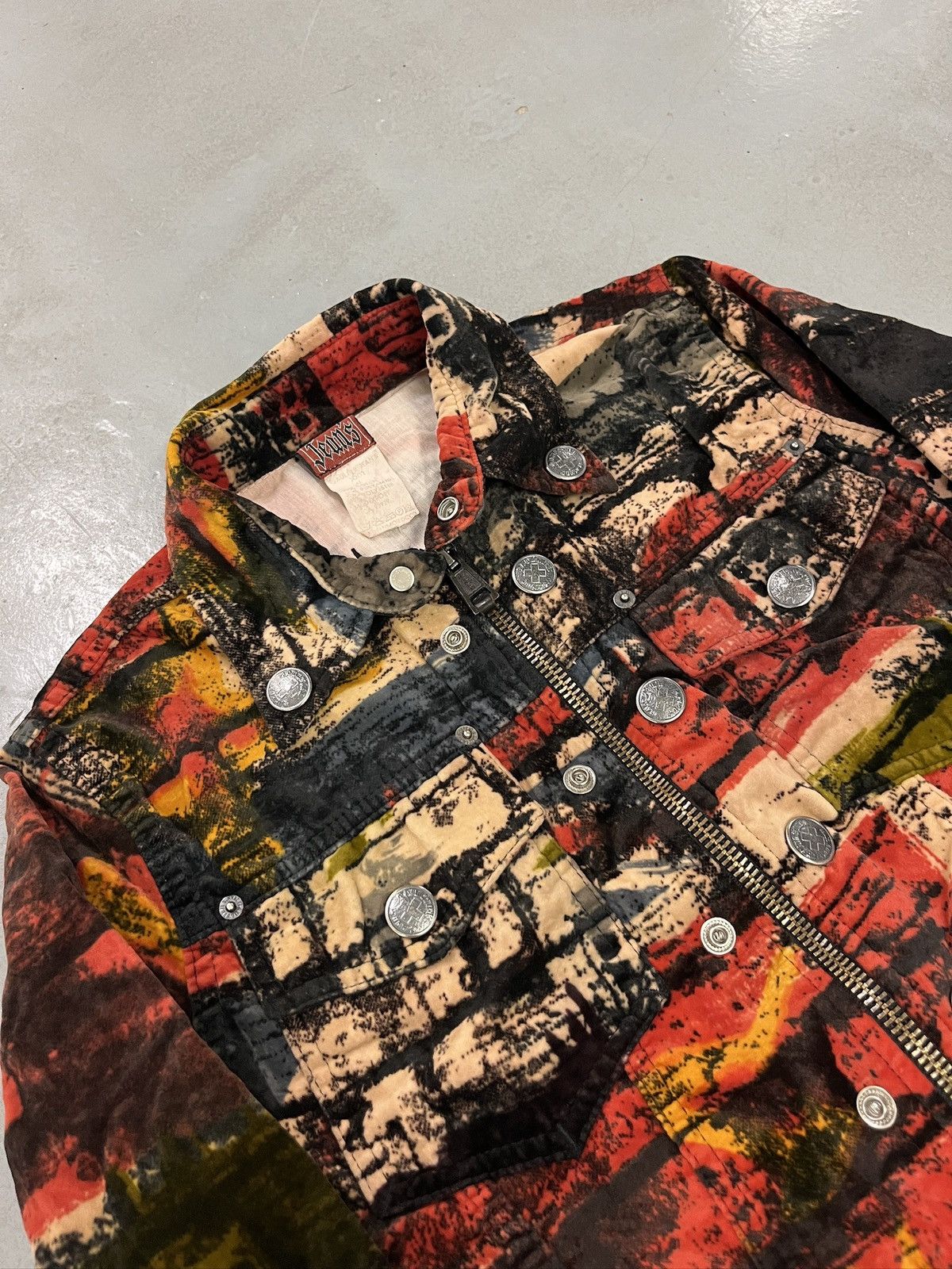 Jean Paul Gaultier Jean Paul Gaultier Velvet Cropped Abstract Print Jacket Size S / US 4 / IT 40 - 4 Thumbnail