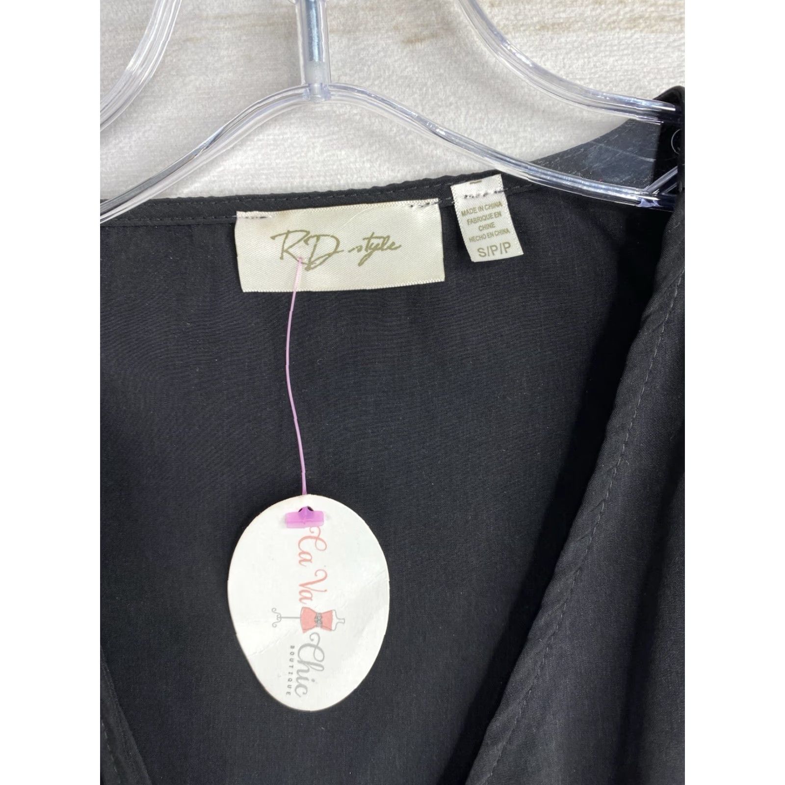 Vintage RD style Dress S Black Faux Wrap Eyelet Trim V Neck Sleeveless Knee-Length NWT Casual Womens Size L / US 10 / IT 46 - 2 Thumbnail