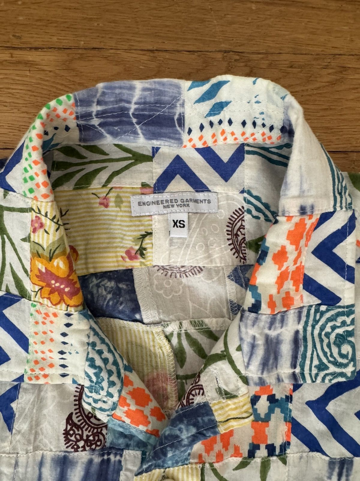 Engineered Garments Engineered Garments White Blue Patchwork Ethno Print Camp Size US XS / EU 42 / 0 - 4 Thumbnail