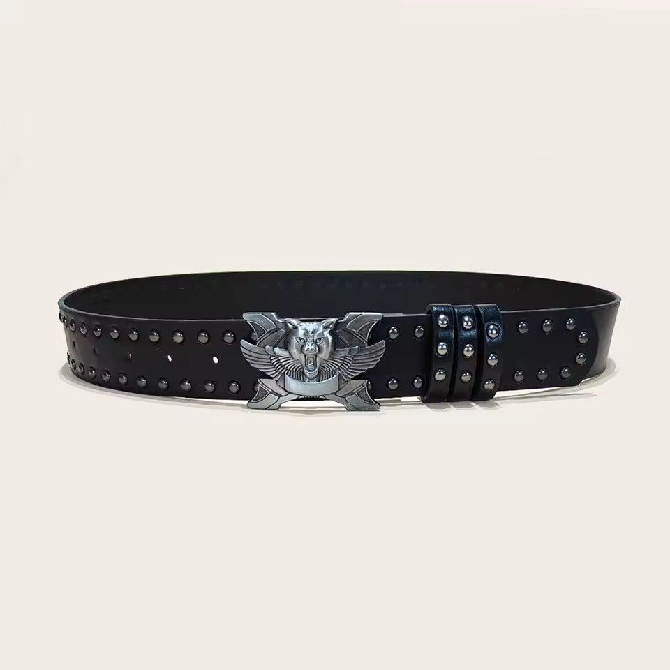 Other Pu Leather Gothic Y2k Punk Rivet Skull Belt 122 cm Size ONE SIZE - 3 Thumbnail