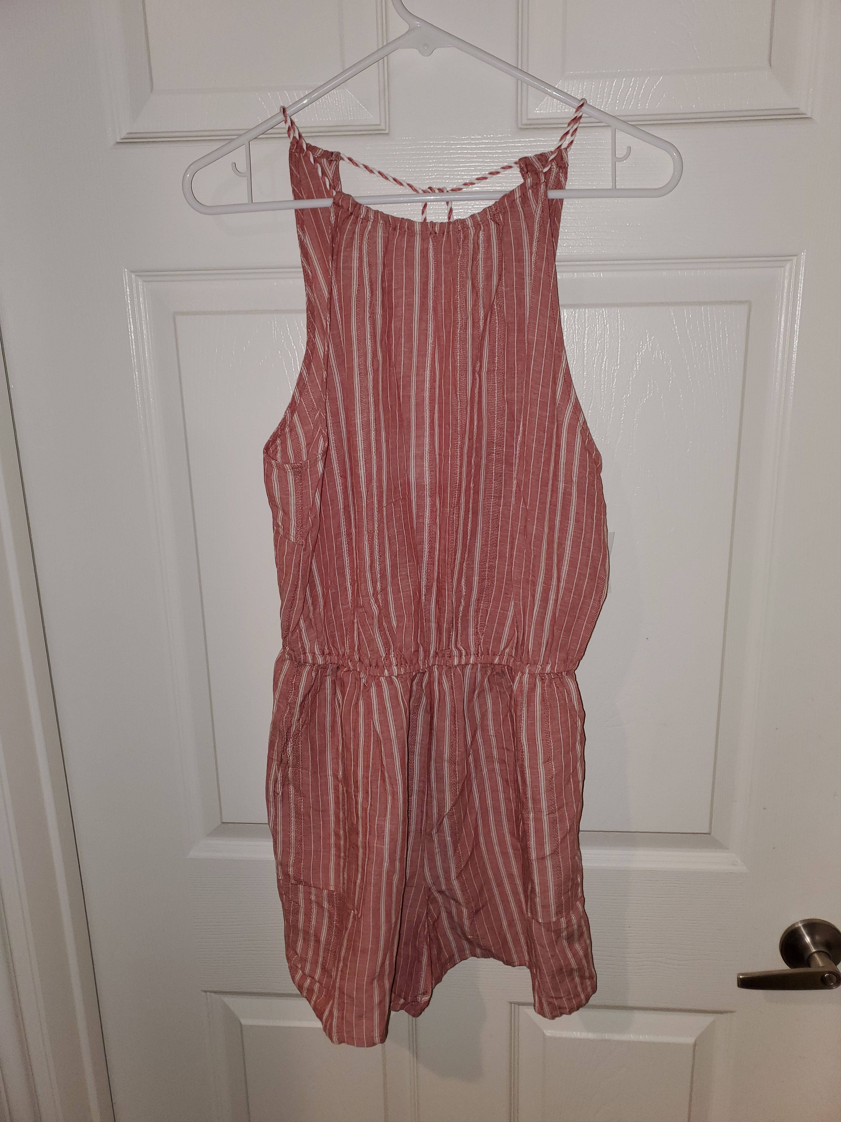 Old Navy *NWT* Old Navy Reddish Pink & White Striped Romper (size S) Size S / US 4 / IT 40 - 1 Thumbnail