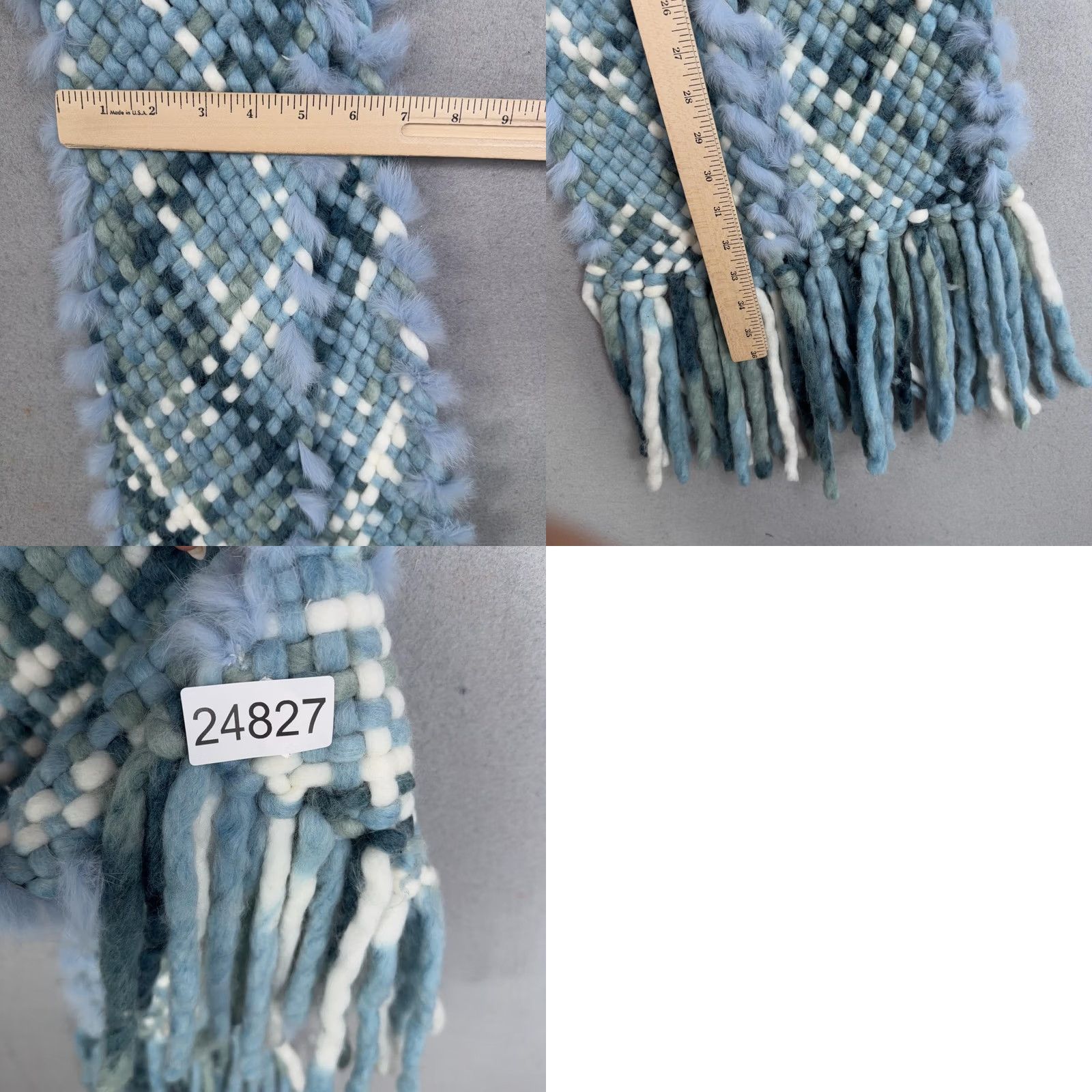Vintage Wool Rabbit Fur Scarf Womens One Size Blue Plaid Chunky Knit Fringe Winter Cozy Size ONE SIZE - 9 Thumbnail