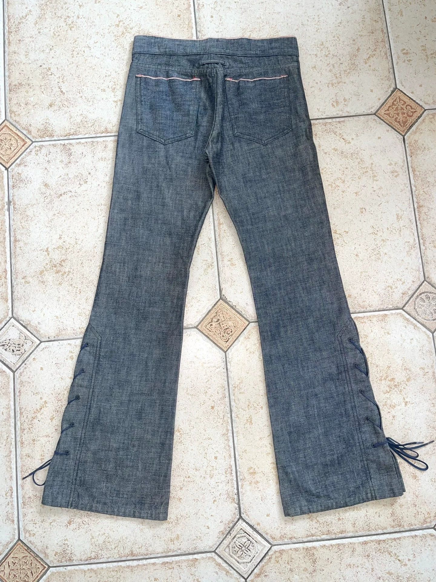 Jean Paul Gaultier JPG Blue-Gray Tie-Strap Flared Jeans 40 Size 27" / US 4 / IT 40 - 2 Thumbnail