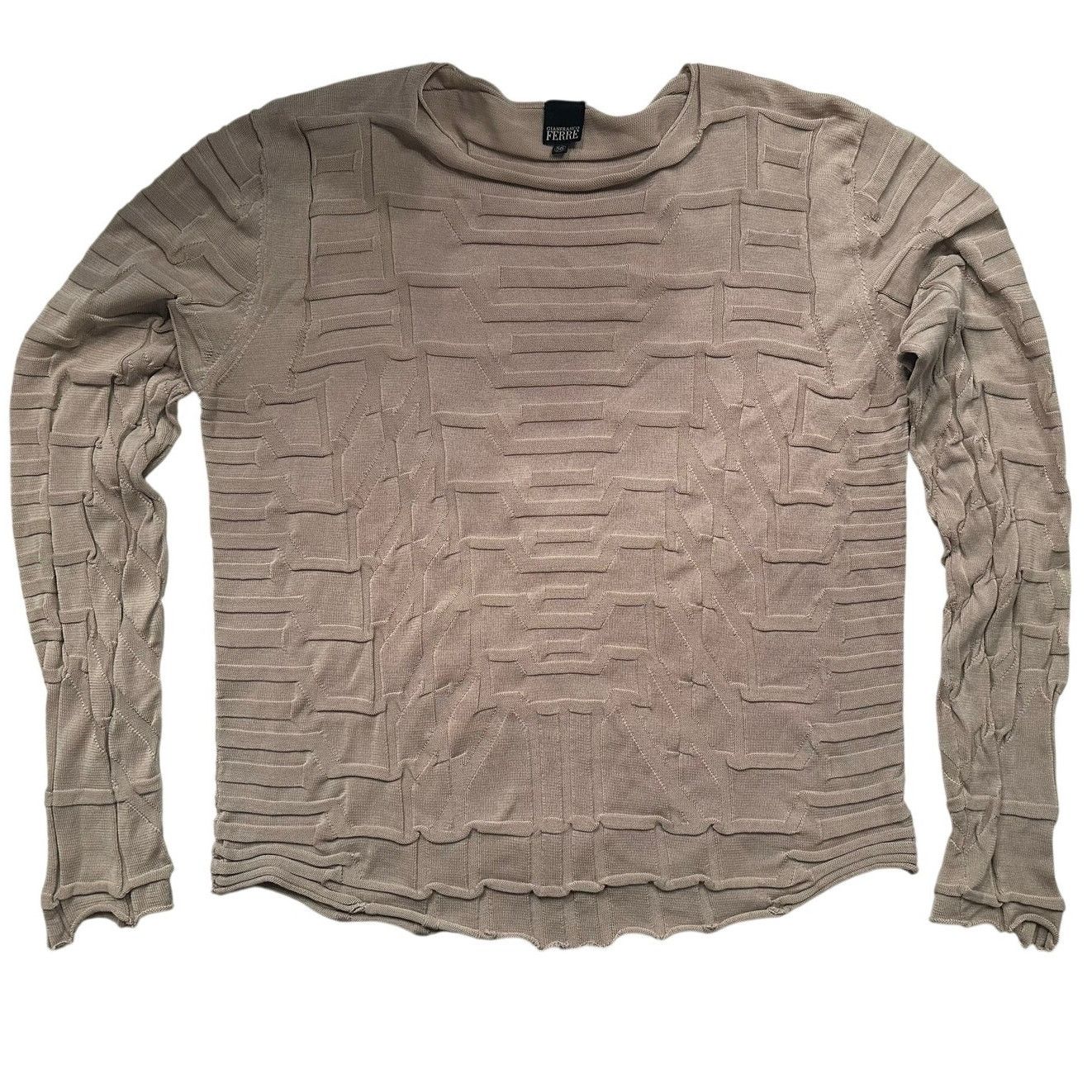 Gianfranco Ferre Archival Geometric Texture Knit Pullover IT 56 Beige Italian Size US XL / EU 56 / 4 - 8 Thumbnail