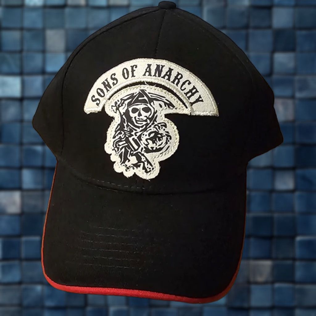 Vintage SAMCRO SONS OF ANARCHY GRIM REAPER BIKER ADJUSTABLE BASEBALL CAP ( BLACK & RED ) Size ONE SIZE - 1 Thumbnail