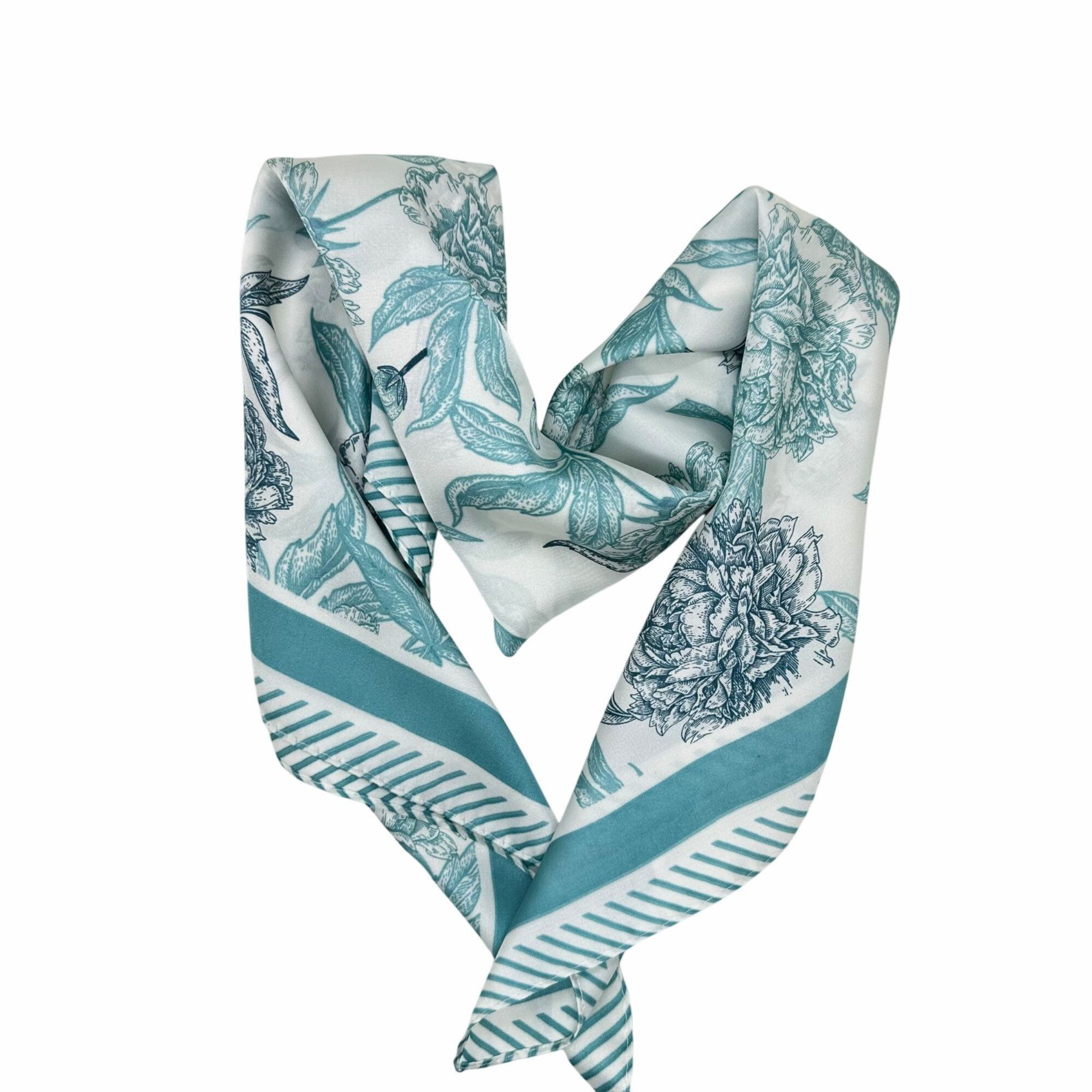 Other ✨Elegant Bandana Square Scarf Silky Blue Flowers Garden Vers Size ONE SIZE - 2 Thumbnail