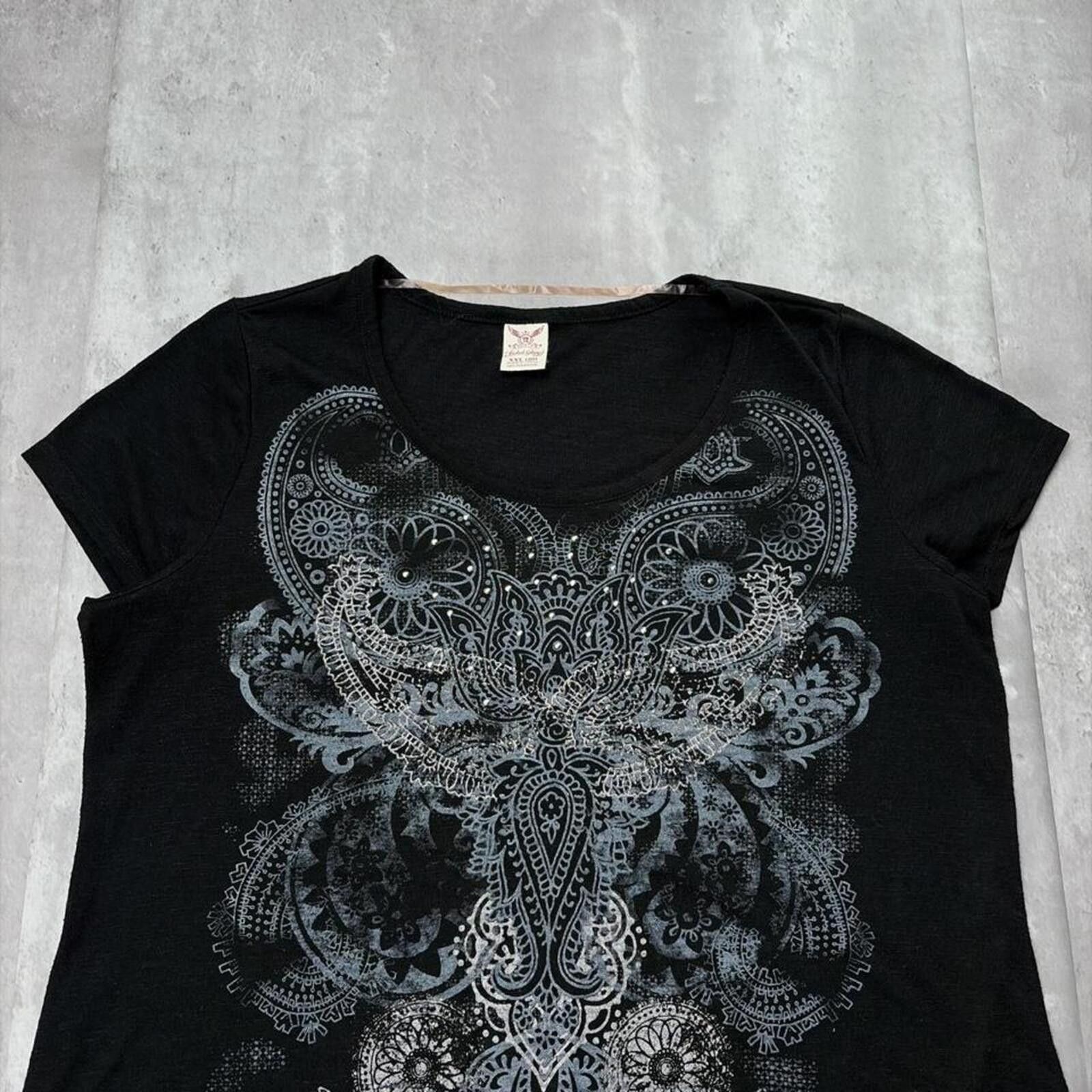 Faded Glory Y2K Black Faded Glory Grunge Gothic Embellished Shirt Size XXL / US 16-18 / IT 52-54 - 3 Thumbnail