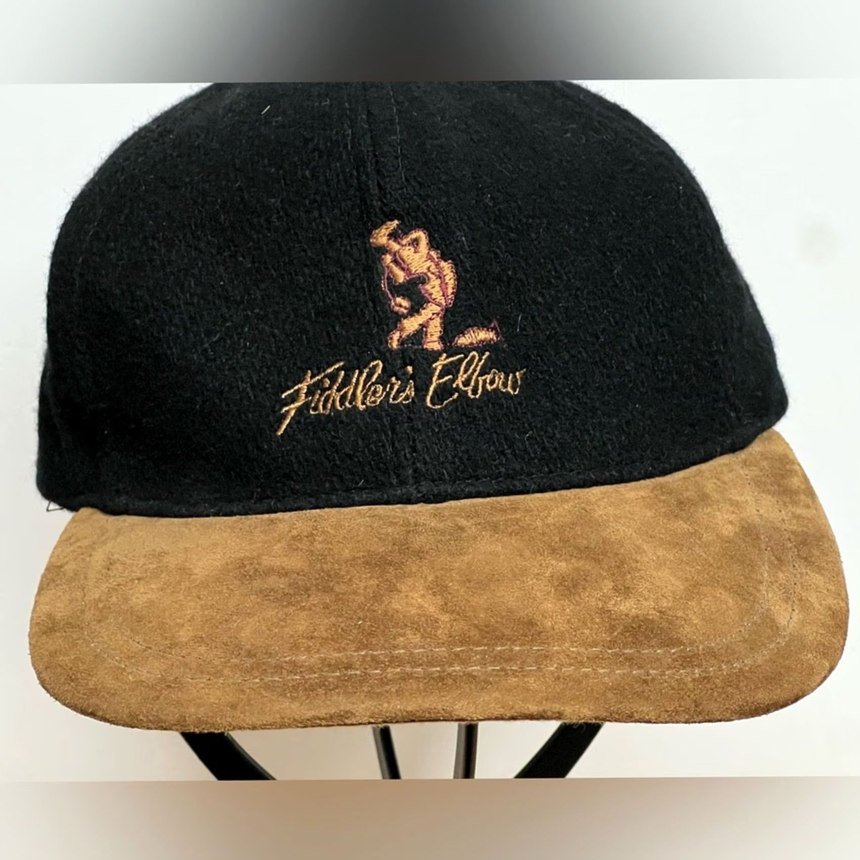 Vintage VINTAGE Fiddlers Elbow Wool Leather Hat Cap Strap Back Adjustable Golf Golfing Baseball Cap Men One Size Black Cap Size ONE SIZE - 2 Thumbnail