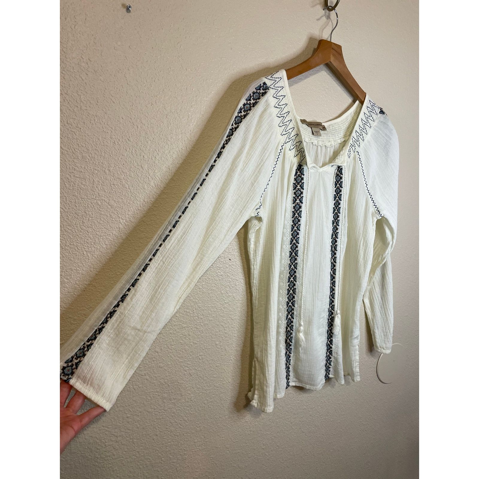 Other Vintage America Jeans Cotton Boho Gauzy Peasant Blouse Lg Size L / US 10 / IT 46 - 3 Thumbnail