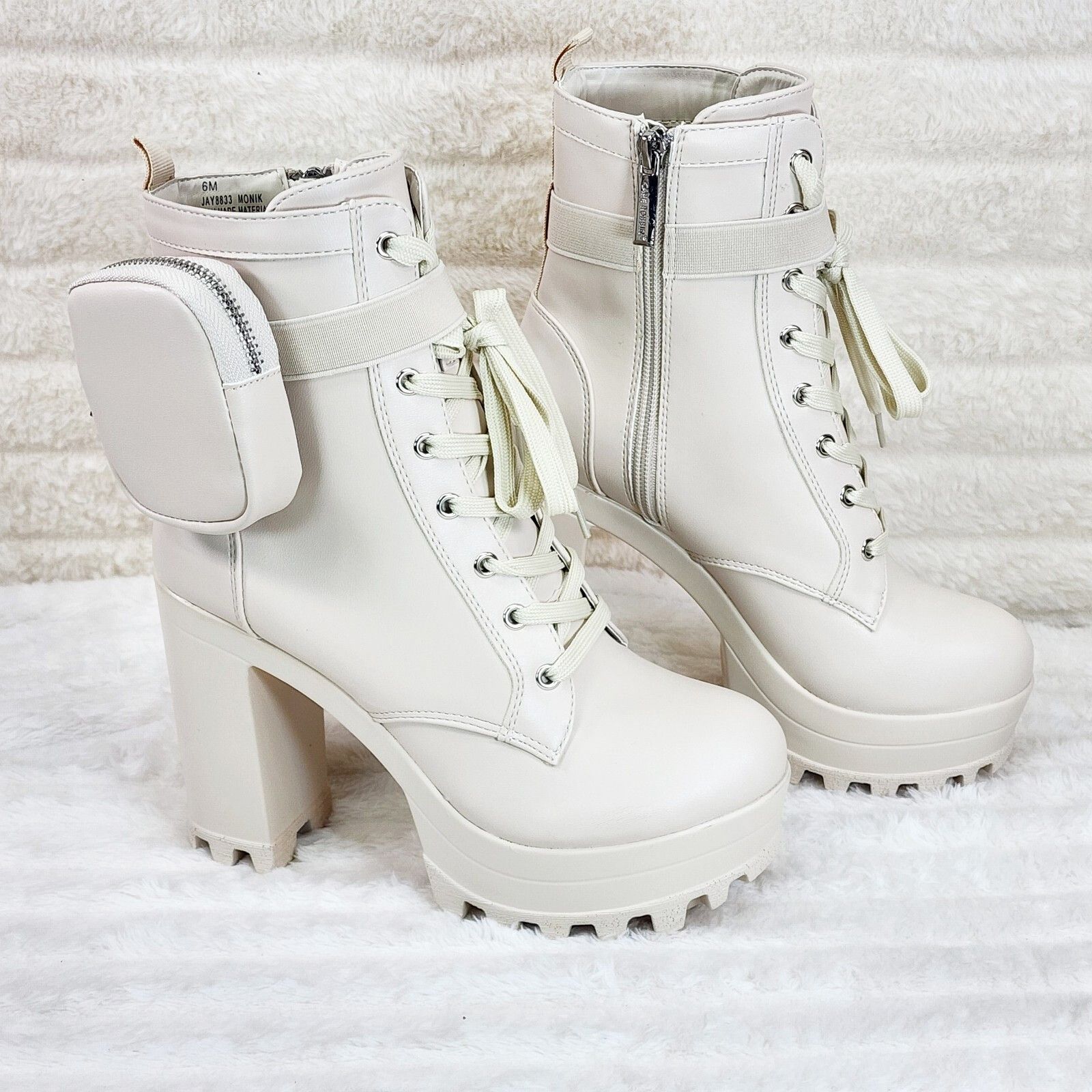 Other Secrets Nude Chunky Block Heel Side Purse/Pouch Ankle Boots Size US 6 / IT 36 - 2 Thumbnail