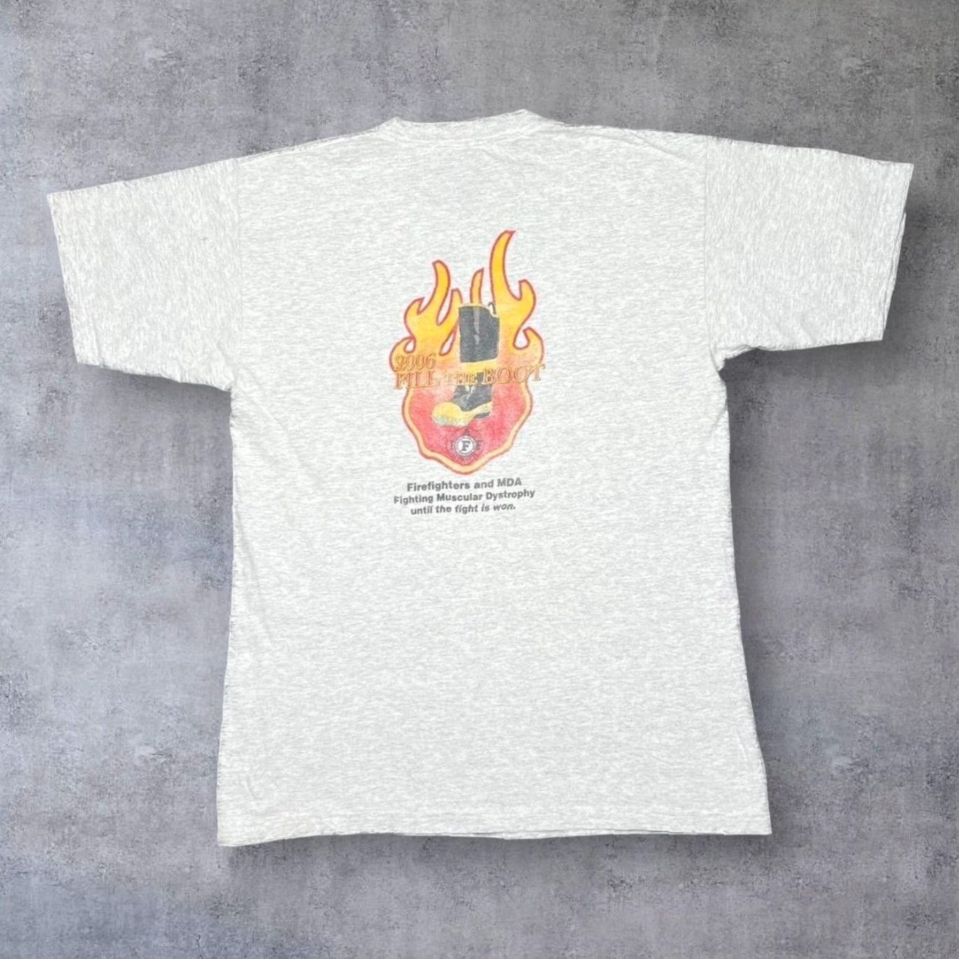 Vintage Bayside 2006 Fill The Boot IAF Firefighters Souvenir Graphic T-Shirt Large Men Grey Safety Logo Print Front Back Size US L / EU 52-54 / 3 - 2 Thumbnail