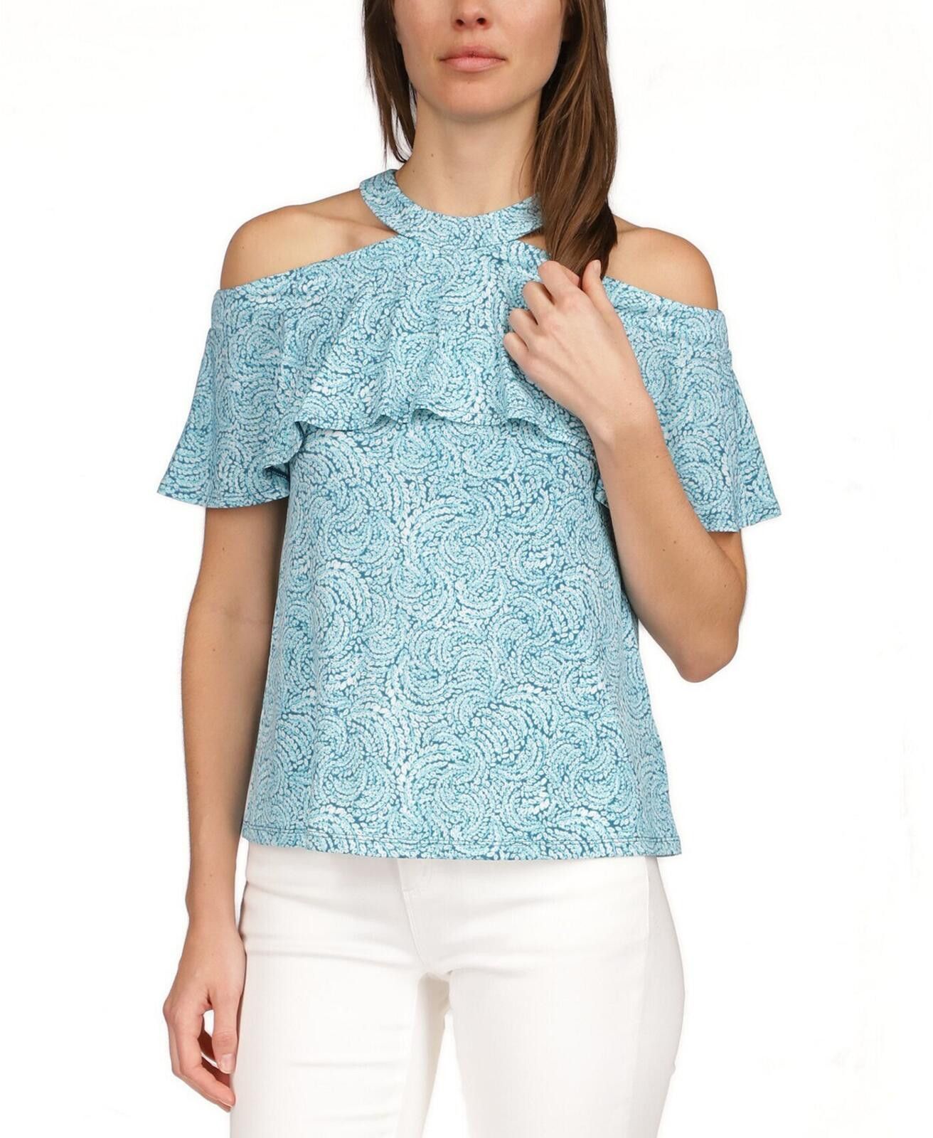 Michael Kors MICHAEL Michael Kors Shibori Flounce Cold-Shoulder Top Size L / US 10 / IT 46 - 1 Thumbnail