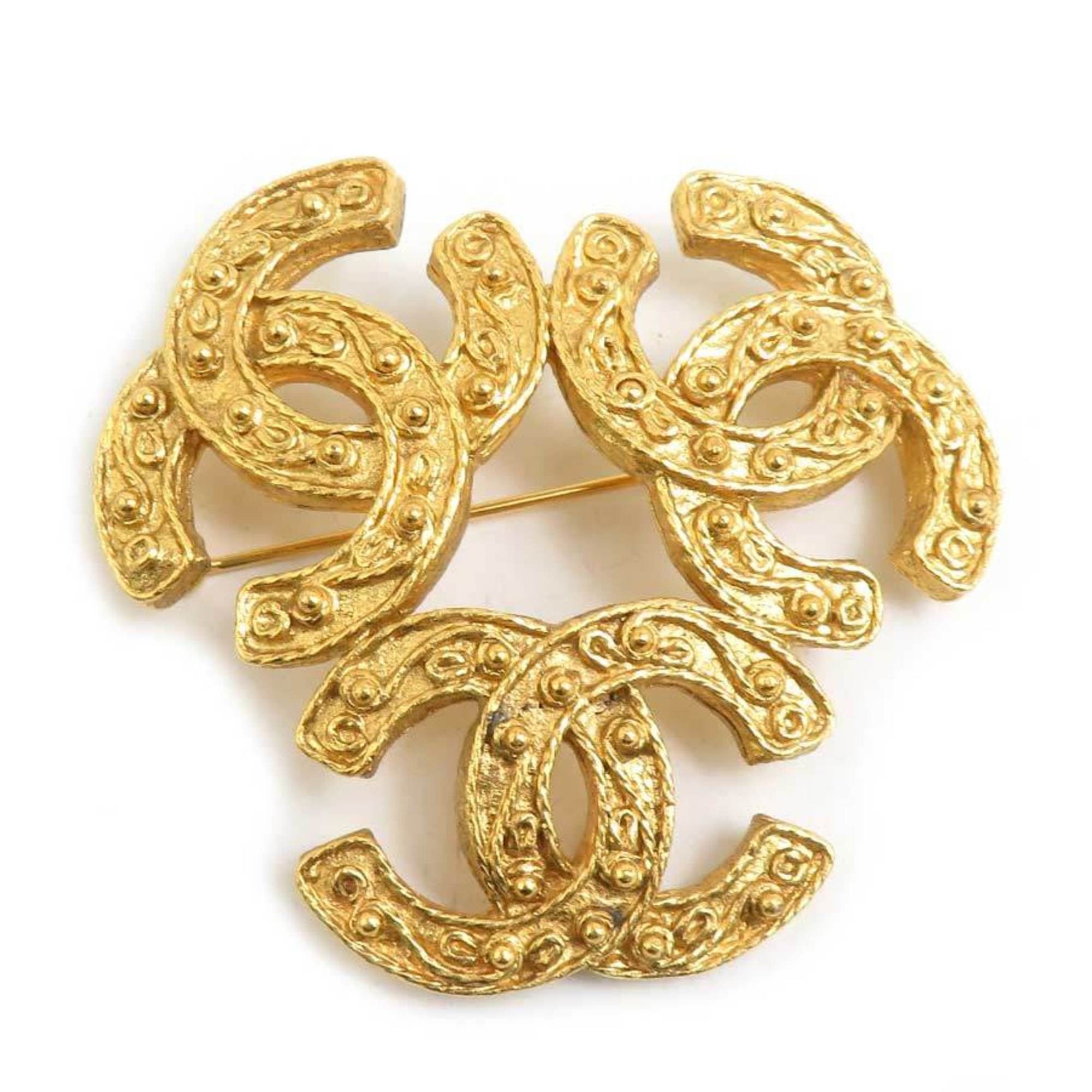 Chanel CHANEL Triple Coco Mark Metal Gold Brooch for Women e61339i Size ONE SIZE - 1 Thumbnail