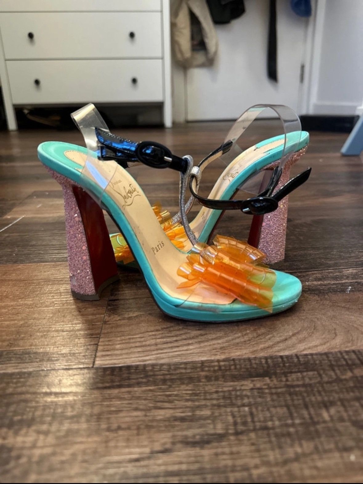 Christian Louboutin Funky sparkly bow tie high heels Size US 6 / IT 36 - 1 Thumbnail