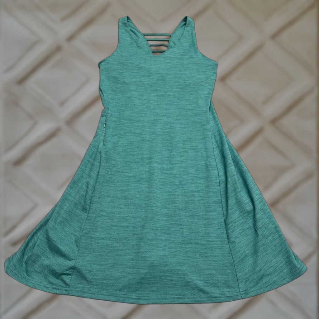 Toad&Co Toad&Co Tech Tomboy A-Line Tank Dress Women M Green Sleeveless Zip Pocket V-Neck Casual Knit Lightweight Pockets Solid Short Dress Size M / US 6-8 / IT 42-44 - 1 Thumbnail