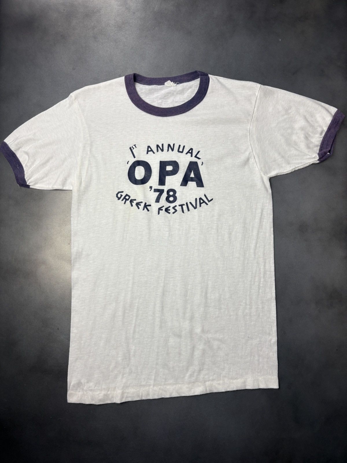 Vintage Vintage Greek Festival OPA! Tee 1970s Ringer Tee Thin Thrash Size US S / EU 44-46 / 1 - 11 Thumbnail