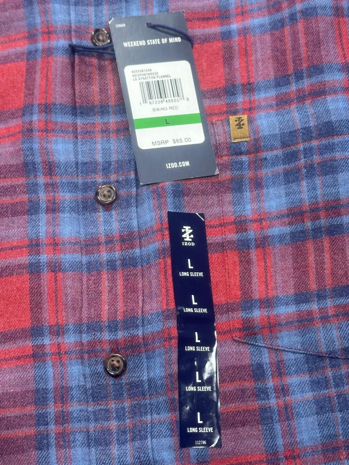 Izod Izod NWT Plaid Flannel Cotton Button Up Red/Blue Mens L Size US L / EU 52-54 / 3 - 7 Thumbnail