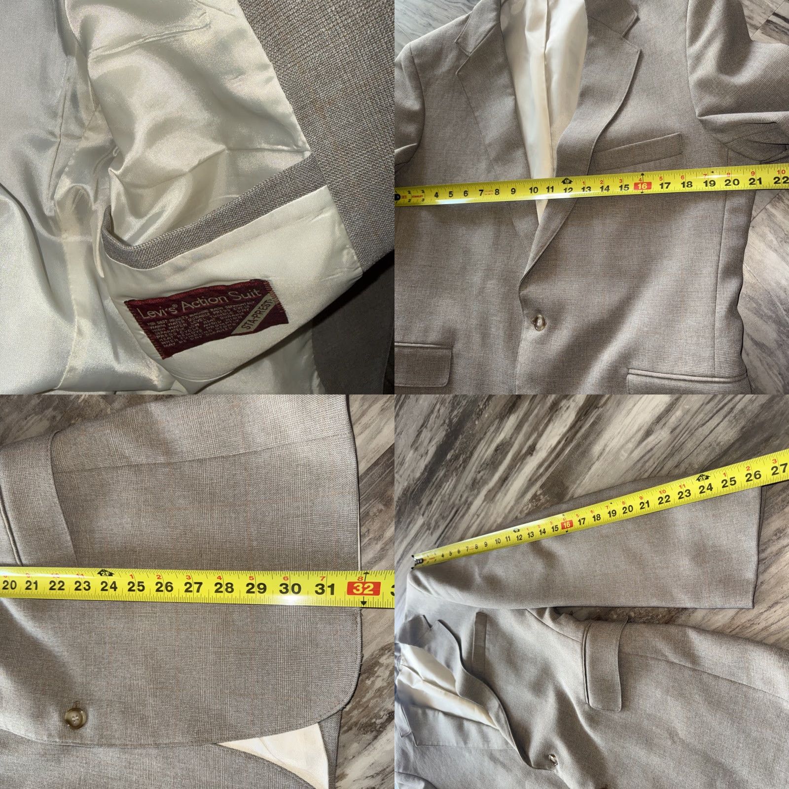 Levi's VINTAGE Levi's Blazer Action Suit Jacket Mens 42L Tan Classic Western 80s Cowboy Notch Lapel Single-Breasted Two-Button Front Long Coat Bedrock Size 42R - 9 Thumbnail