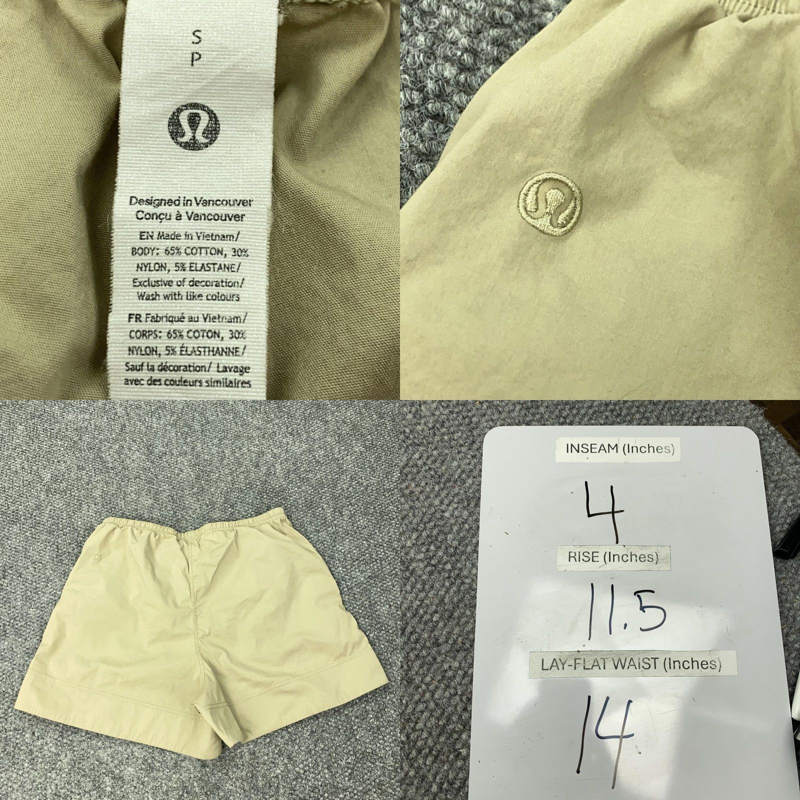 Lululemon Lululemon Shorts Small Womens Beige Drawstring Elastic Waist Cotton Blend Casual Size 28" / US 6 / IT 42 - 8 Thumbnail