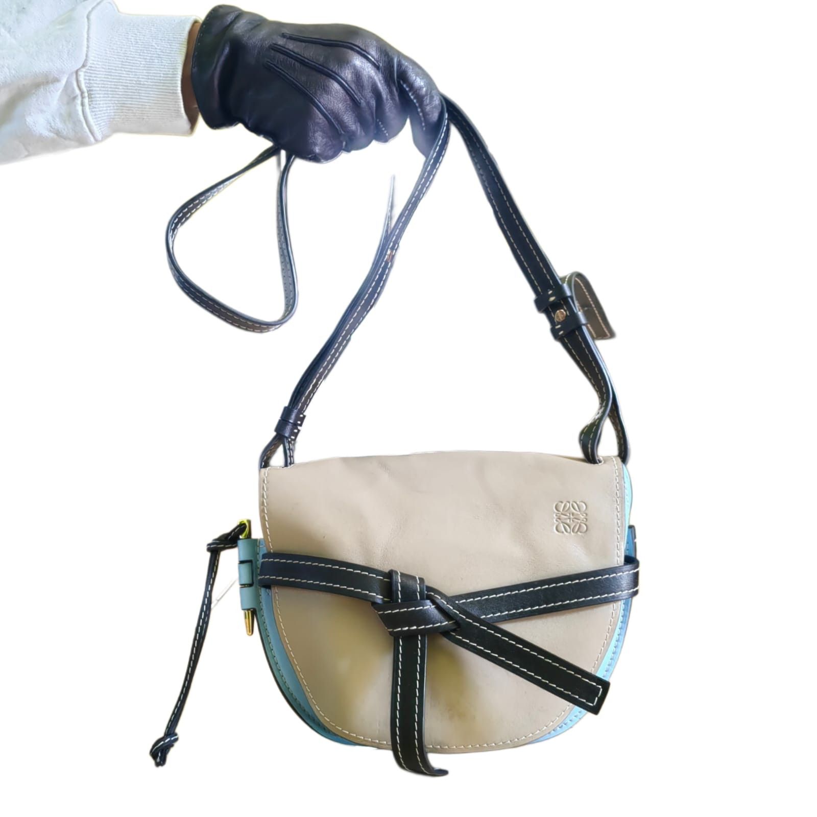 Loewe Gate Bag Dual Color Small Leather Crossbody in Beige, Women's