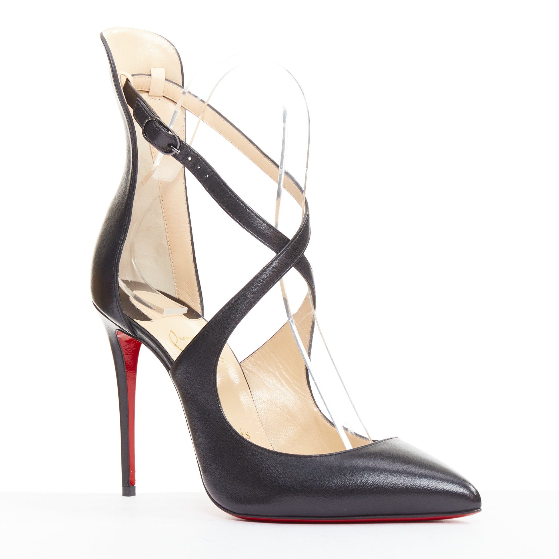 Christian Louboutin CHRISTIAN LOUBOUTIN Marlenarock 100 nappa black calfskin cross cross ankle strap pumps EU37.5 Size US 7.5 / IT 37.5 - 1 Thumbnail