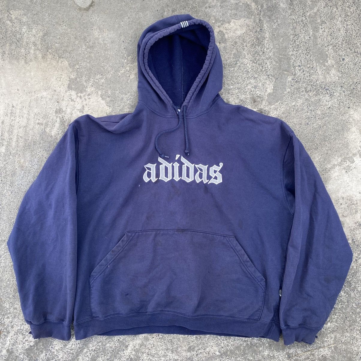 Adidas RARE Adidas Old English Spellout Distressed Hoodie 2002 Size US XL / EU 56 / 4 - 1 Thumbnail