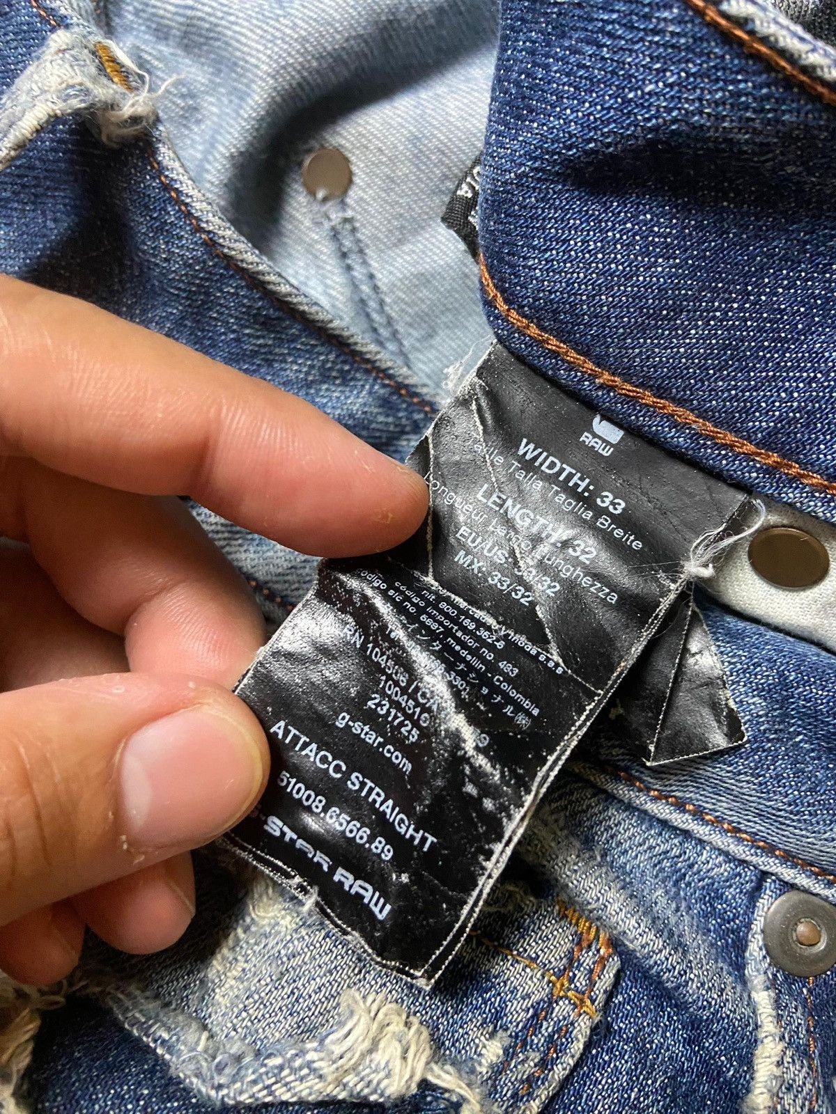 Japanese Brand × Jean × Vintage G-Raw x ATTAC Straight Cut Ripped Denim Jeans (128) Size US 33 - 5 Thumbnail