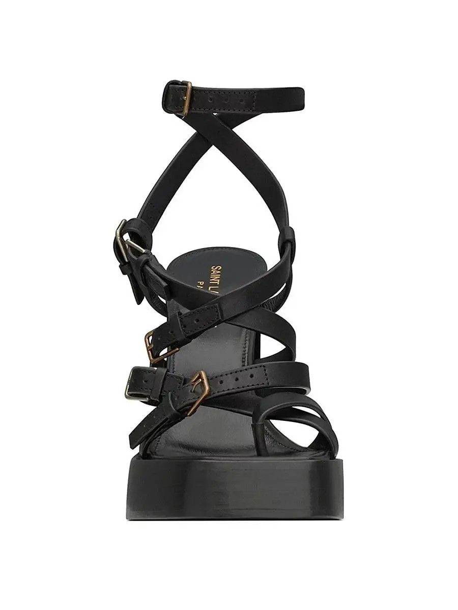 Saint Laurent Paris o1b1hav111224 Platz Platform Sandals in Smooth Leather Black Size US 12 / IT 42 - 3 Thumbnail