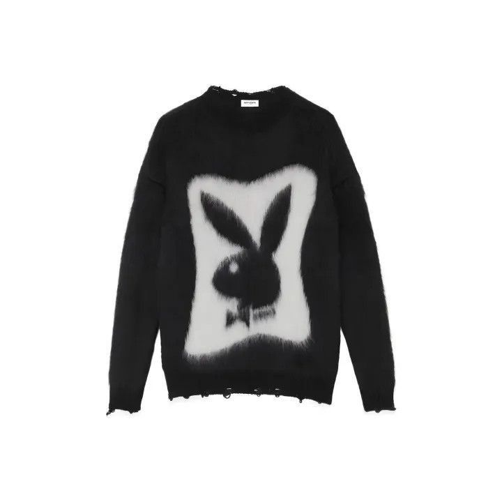Saint Laurent Paris Saint Laurent Black Long Sleeve Sweater with Logo -2507 Size M / US 6-8 / IT 42-44 - 7 Thumbnail