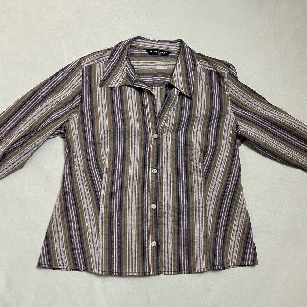 Other Marina Rinaldi Sport Striped Stretch Button Down Blouse Shi Size XL / US 12-14 / IT 48-50 - 5 Thumbnail
