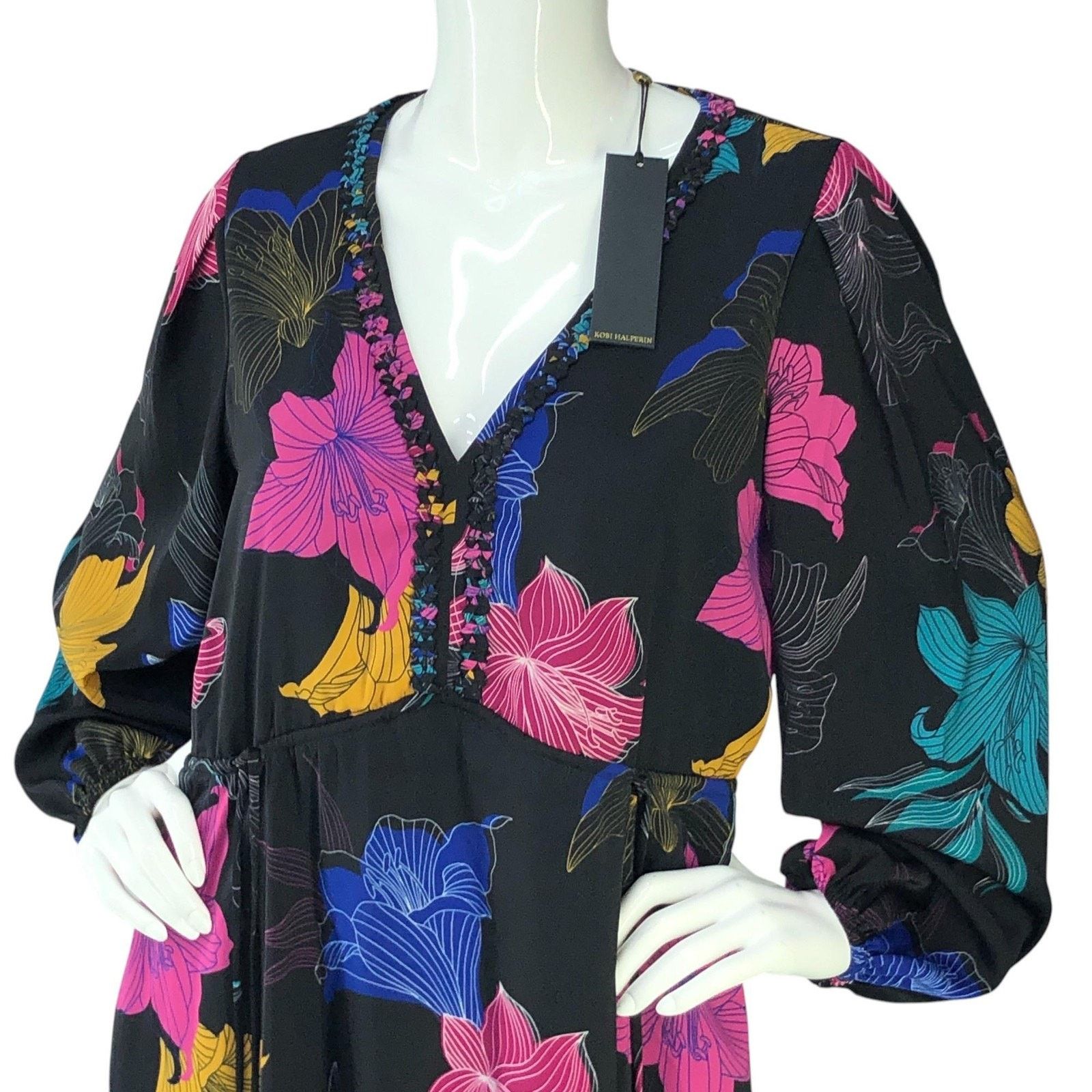 KOBI HALPERIN Kobi Halperin Dress M Black Multi Floral Alexi Long Sleeve Size M / US 6-8 / IT 42-44 - 3 Thumbnail