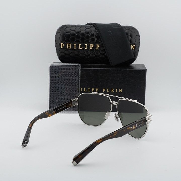 Philipp Plein Philipp Plein SPP185 0K07 Sunglasses Palladium Aviator Frame Size ONE SIZE - 9 Thumbnail