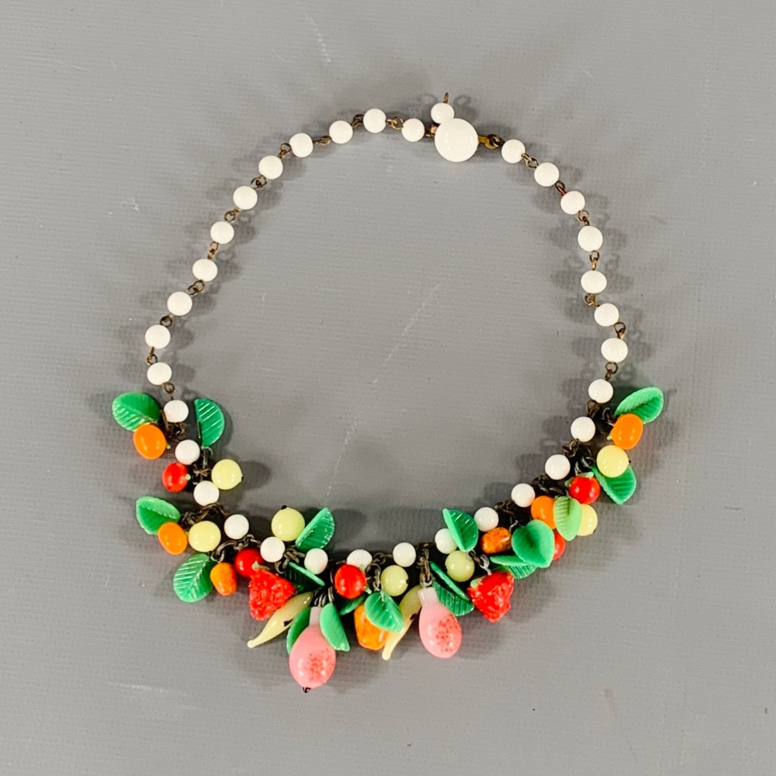 Miriam Haskell White Multi Color Fruit Beaded Art Deco Choker Necklace Size ONE SIZE - 1 Thumbnail