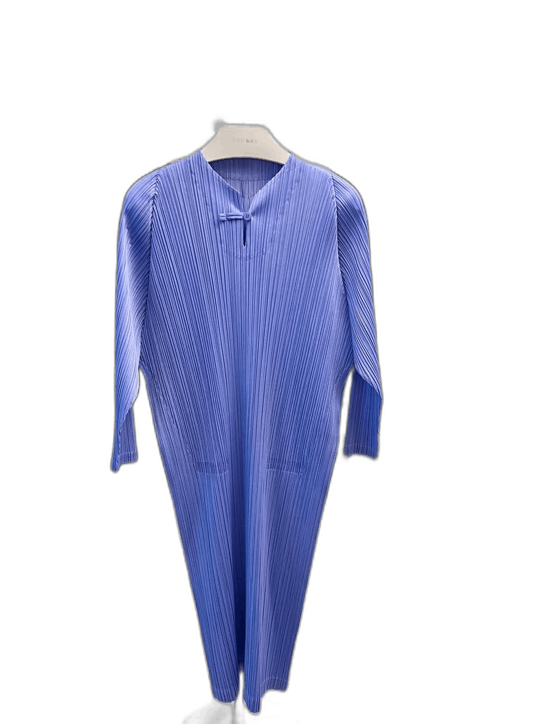 Issey Miyake Blue Purple Pleated Dress with Chinese Closure-yf Size 22" - 1 Thumbnail