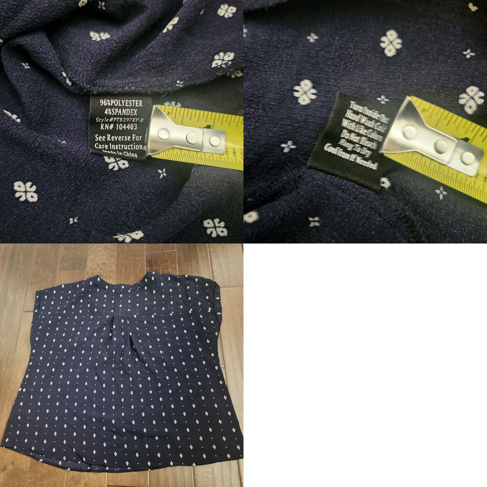 Vintage VINTAGE Flower & Feather Womens 2XL Navy Blue Lace Up Floral Short Sleeve Blouse Size XXL / US 16-18 / IT 52-54 - 9 Thumbnail