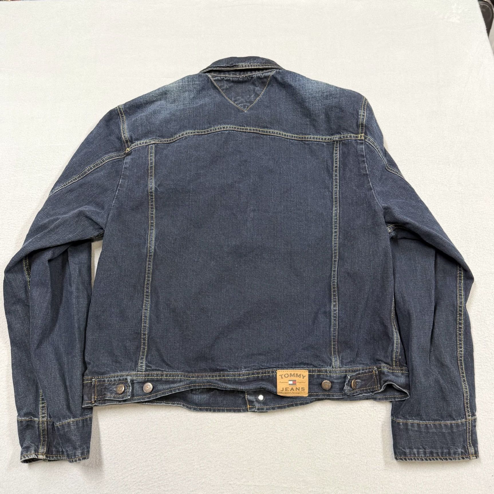 Denime Tommy Jeans Jacket Mens XL Blue Denim Bomber Button Front Casual Logo Trucker Size US 36 / EU 52 - 4 Thumbnail