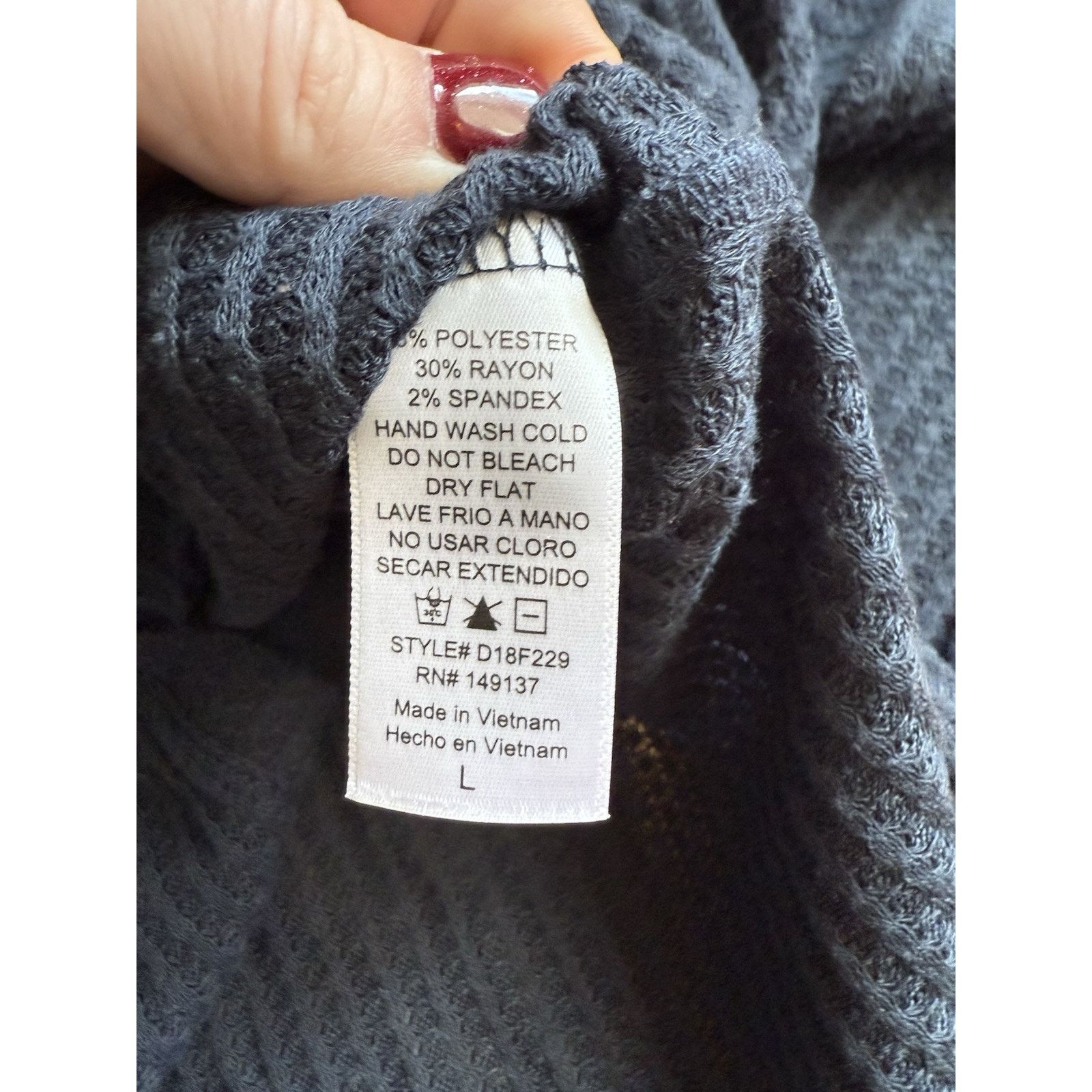 Other Women's Blouse Large Navy Waffle Knit Blouse EUC Size L / US 10 / IT 46 - 4 Thumbnail