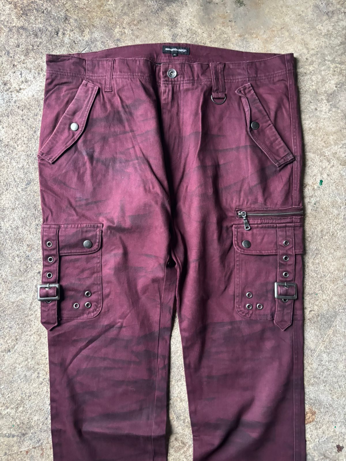 Japanese Brand 2000s Semantic Design Japan Red Wine Washed Cargo Pants Size US 37 - 2 Thumbnail
