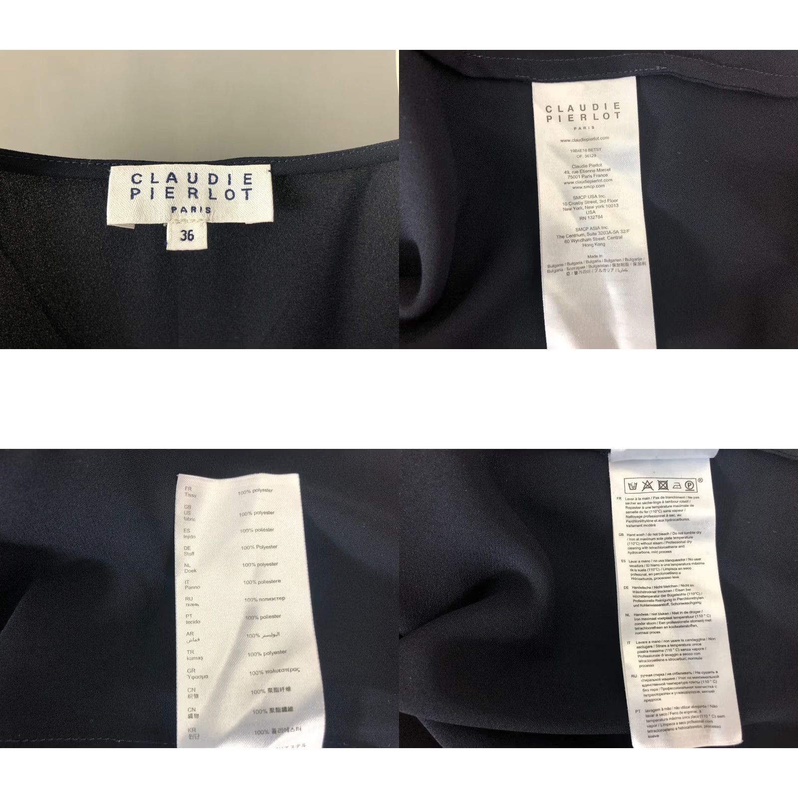 Vintage CLAUDIE PIERLOT Women's Blouse Size 36 Black Polyester 3/4 Sleeve V-Neck Pullover Bow Solid Casual Size XS / US 0-2 / IT 36-38 - 8 Thumbnail