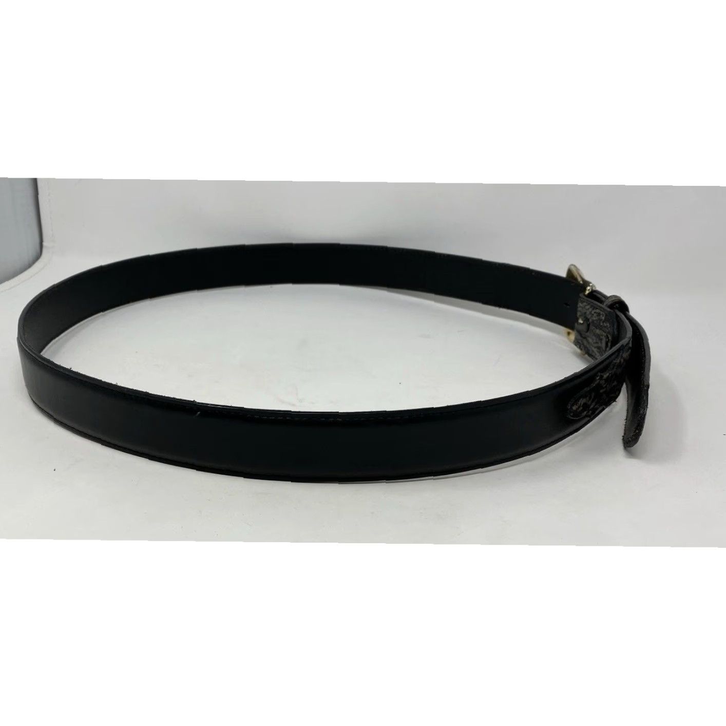 Tony Lama VINTAGE Tony Lama Belt Mens Western Leather Buckle USA Made Black 46 Leather Belt Western Mens US Size 46 - 5 Thumbnail