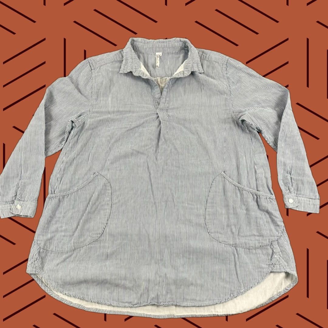 Vintage VINTAGE Lulu B Women’s Tunic Shirt Long Sleeve Striped Cotton Collared Pockets Casual Summer Size L / US 10 / IT 46 - 1 Thumbnail