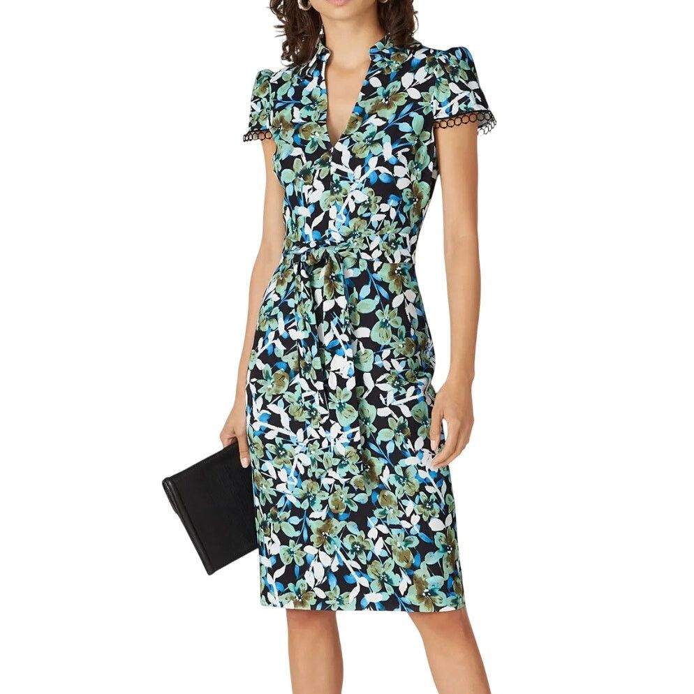 Badgley Mischka Badgley Mischka Blue Floral Collared Sheath, Size US 10 Size L / US 10 / IT 46 - 2 Thumbnail