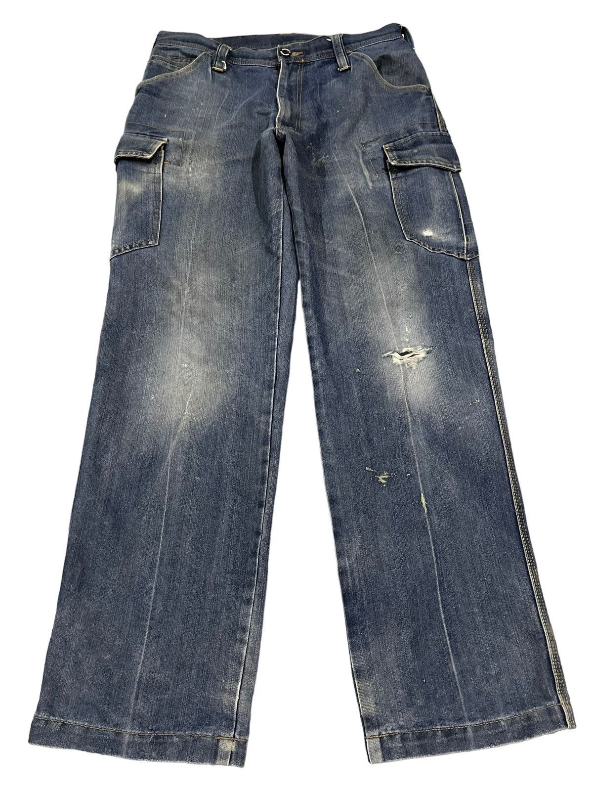 image of Hype Vintage Multipocket Cargo Style Baggy Jeans in Blue, Men's (Size 31)