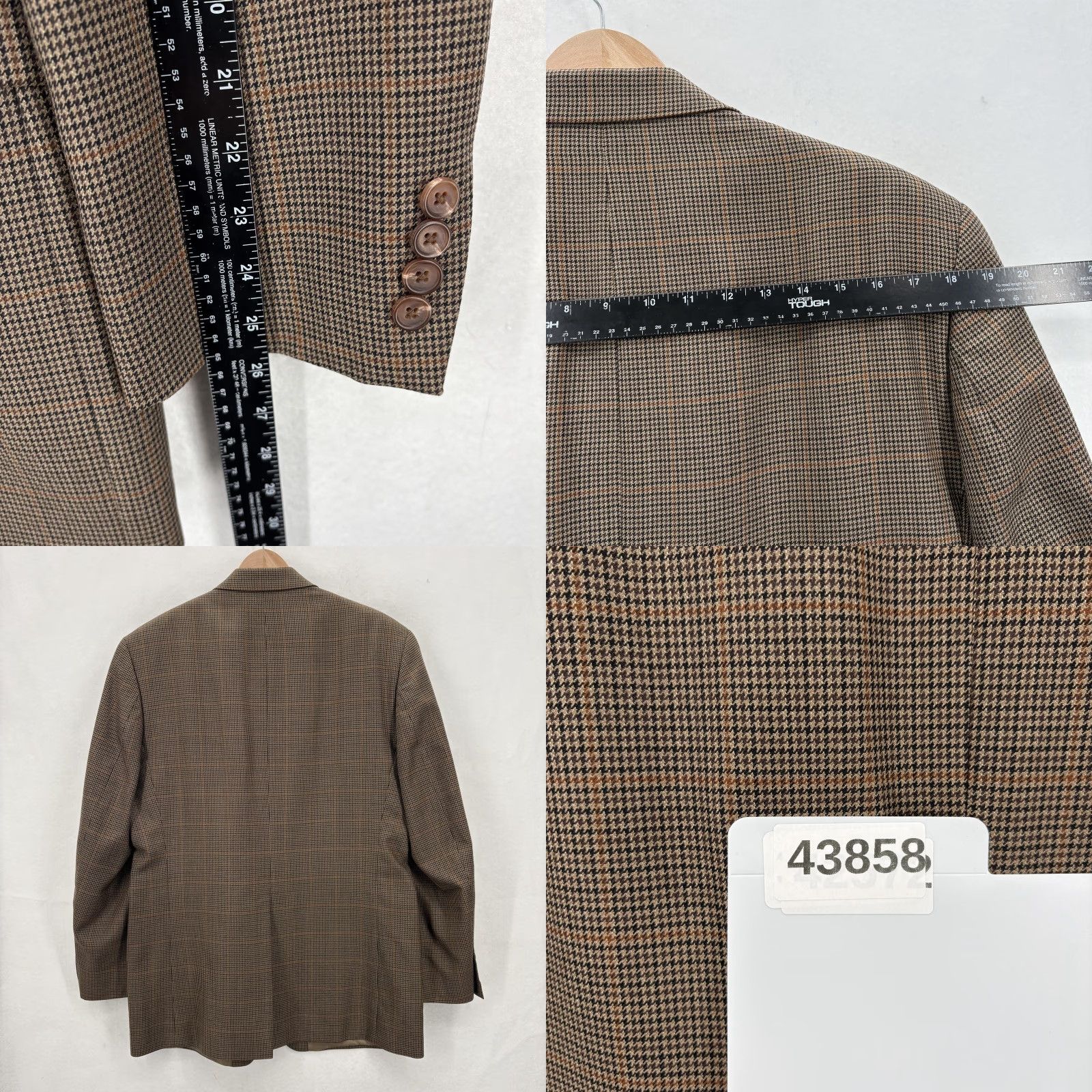 Ralph Lauren VINTAGE Lauren Ralph Lauren Blazer Mens 42L Brown Wool Houndstooth Plaid Sport Coat Size 42R - 9 Thumbnail