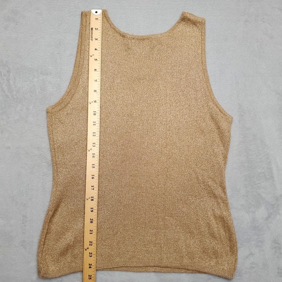Etro VINTAGE Classiques Top Womens XL Metallic Gold 70% Merino Wool Retro Disco 70s Tank Wool Knit Gold Womens XL Metallic Gold 70s Vintage Classiques Top Size XL / US 12-14 / IT 48-50 - 6 Thumbnail