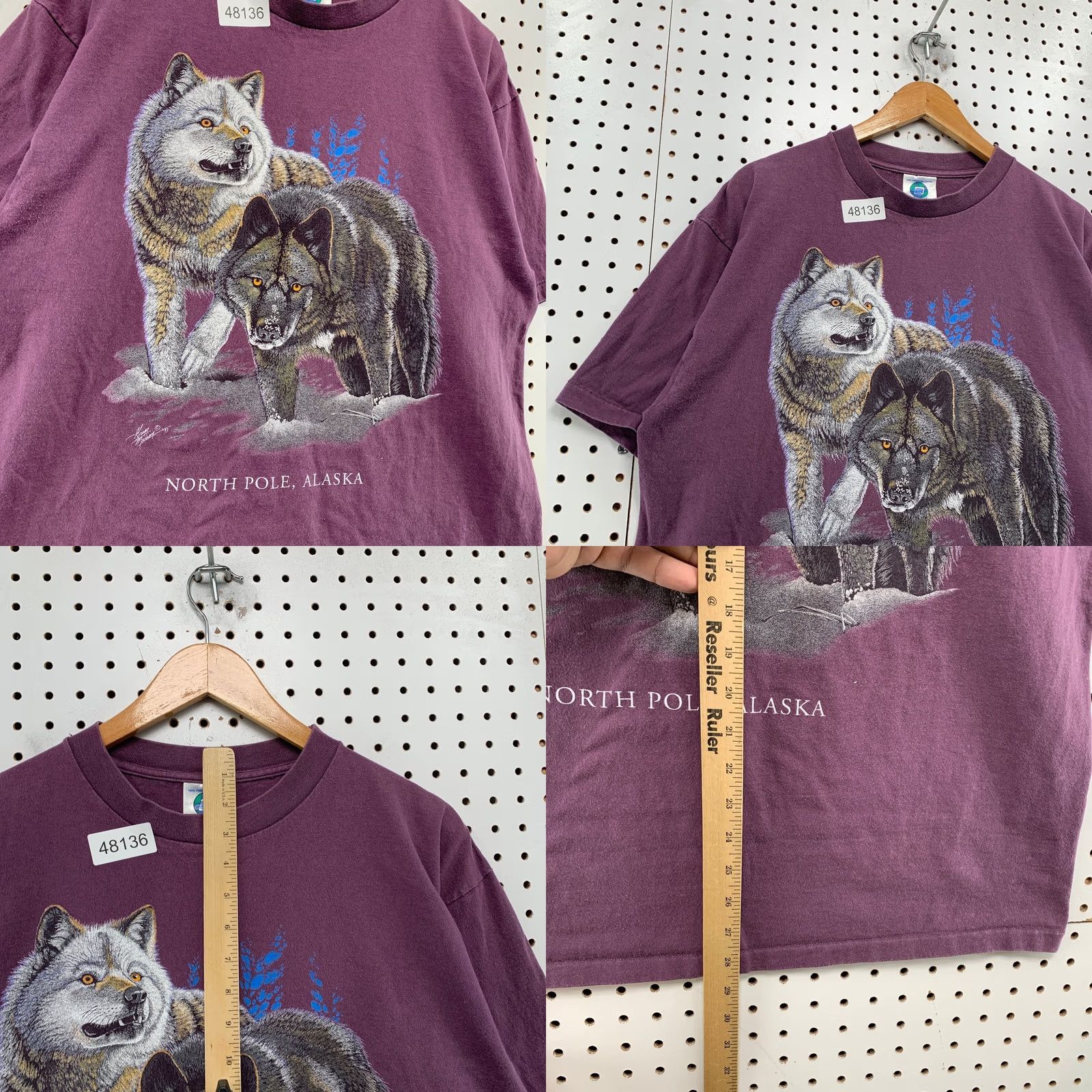 Vintage VINTAGE Belton Alaska Wolf Nature T-Shirt Men L Purple USA 1990s Graphic Print Short Sleeve Crew Neck Shirt Mens Size US L / EU 52-54 / 3 - 9 Thumbnail