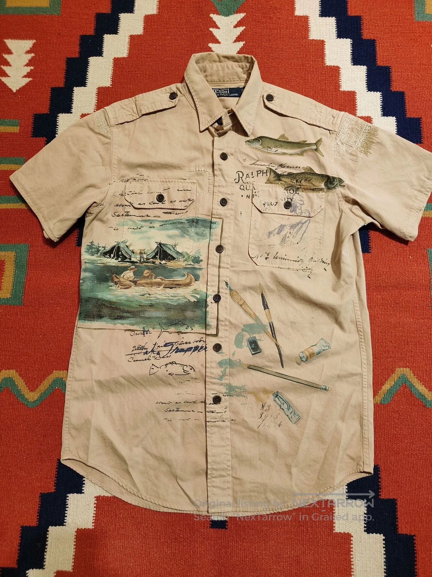 Polo Ralph Lauren Vintage RL Fishing Patch Short Sleeve Shirt. Size US S / EU 44-46 / 1 - 1 Thumbnail