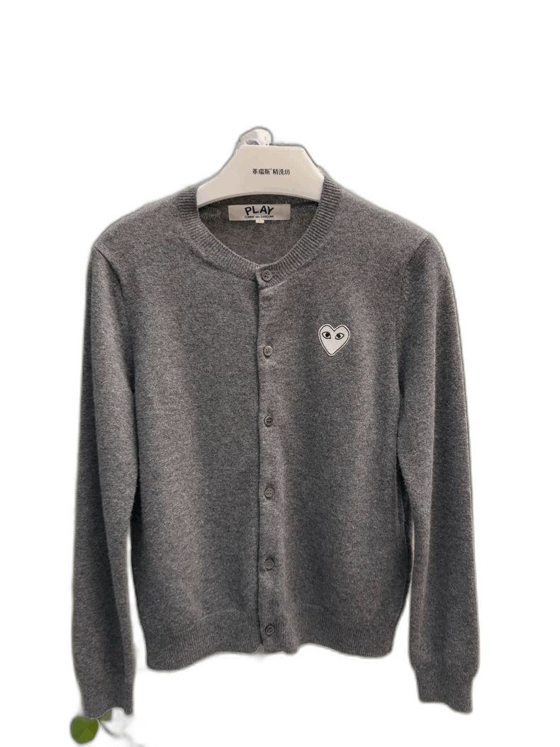 Comme des Garcons PLAY Classic Grey Wool Cardigan with Heart Design Size L / US 10 / IT 46 - 1 Thumbnail