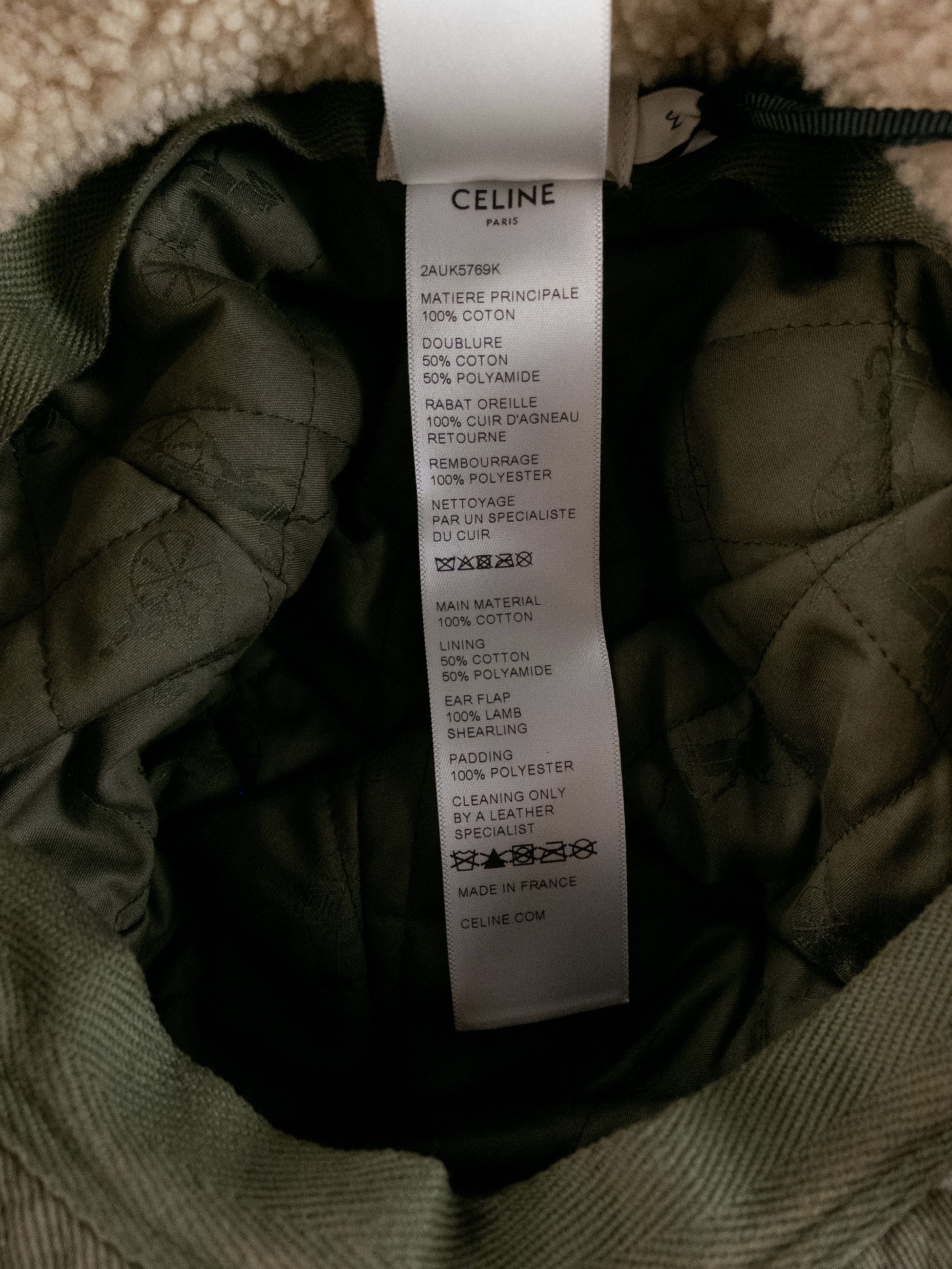 Celine CELINE Triomphe Chapka Shearling & green cotton ear flap hat Size ONE SIZE - 12 Thumbnail