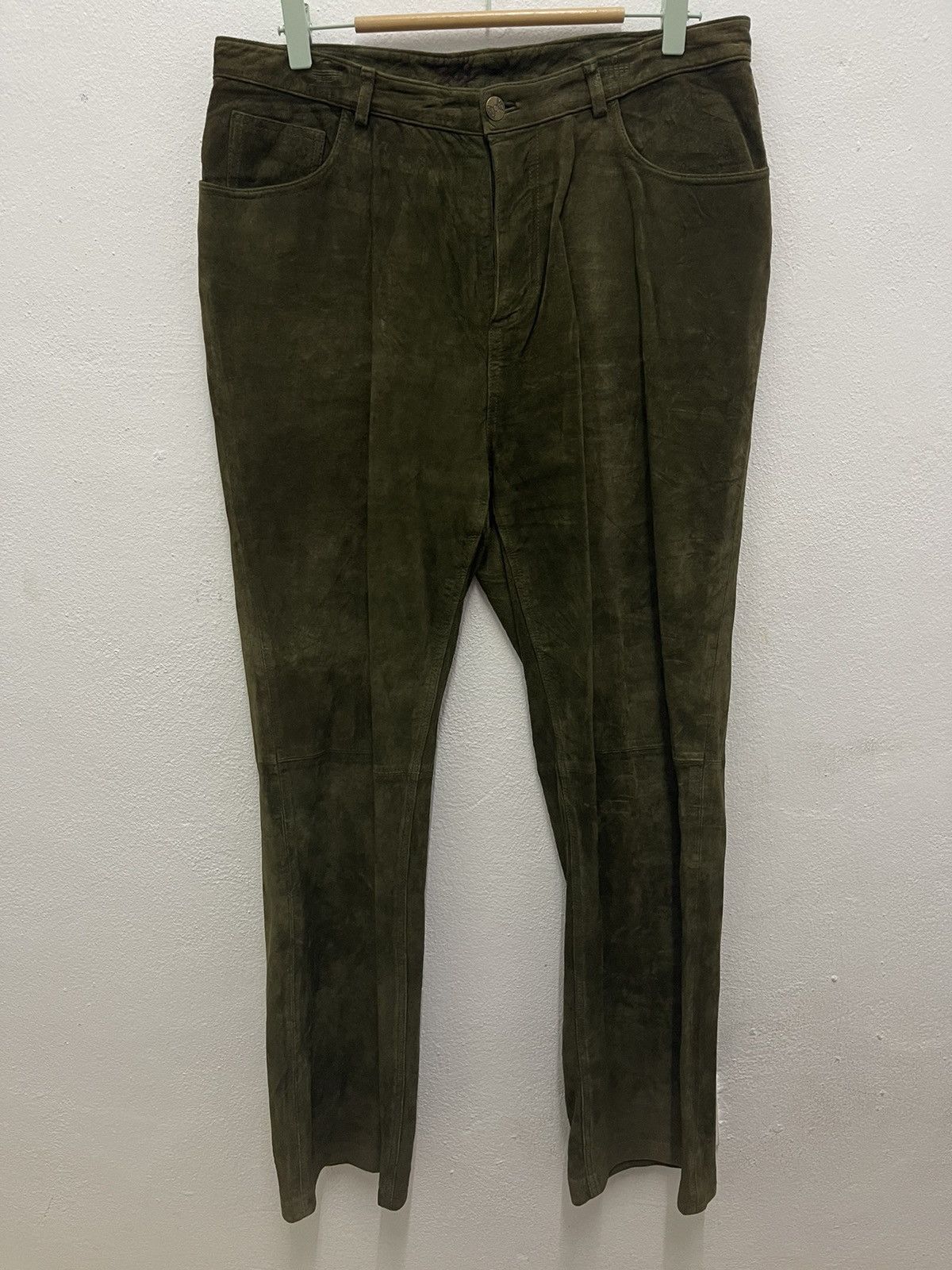 Genuine Leather × Leather × Vintage Amazing Vtg Brandon Thomas leather olive suede trouser pants Size US 32 / EU 48 - 15 Thumbnail